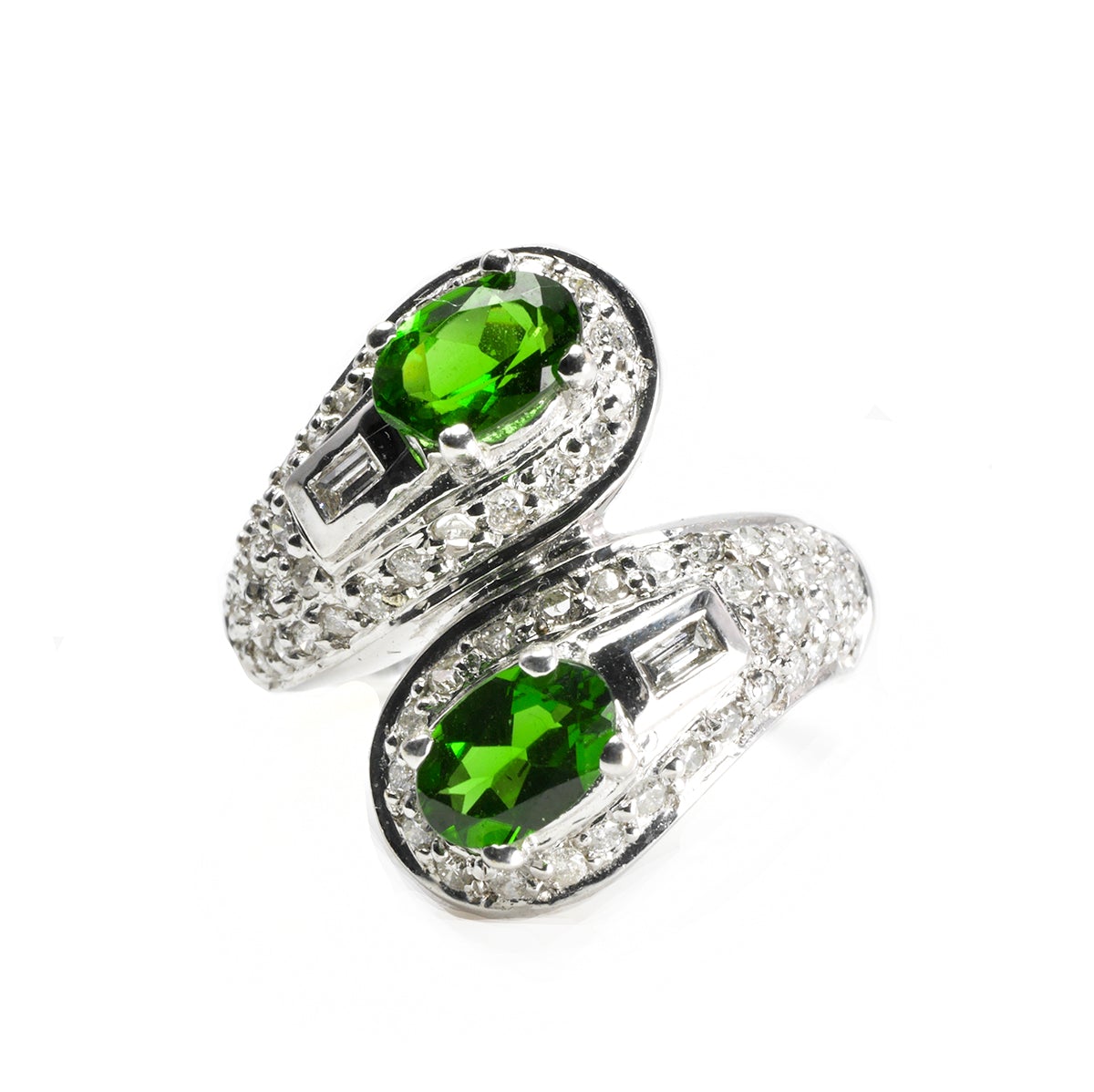 Great Lakes Boutique 14 k White Gold Diamond and Green Stone Ring