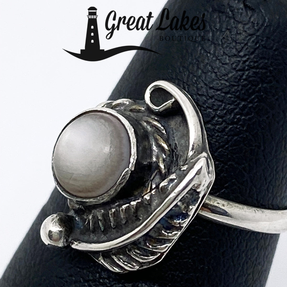 Great Lakes Boutique Silver &amp; Pearl Feather Ring