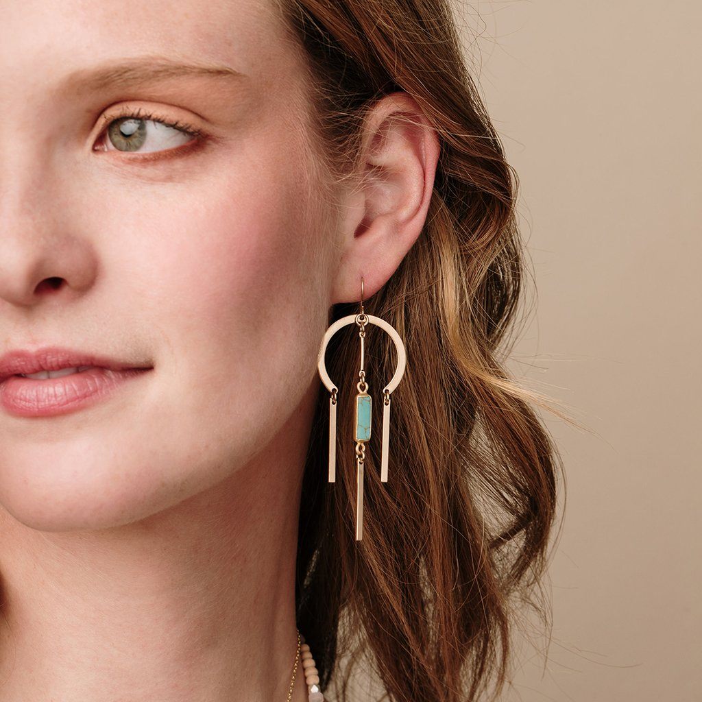 Scout Curated Wears Dream Catcher Stone Earring Rose Quartz &amp; Gold