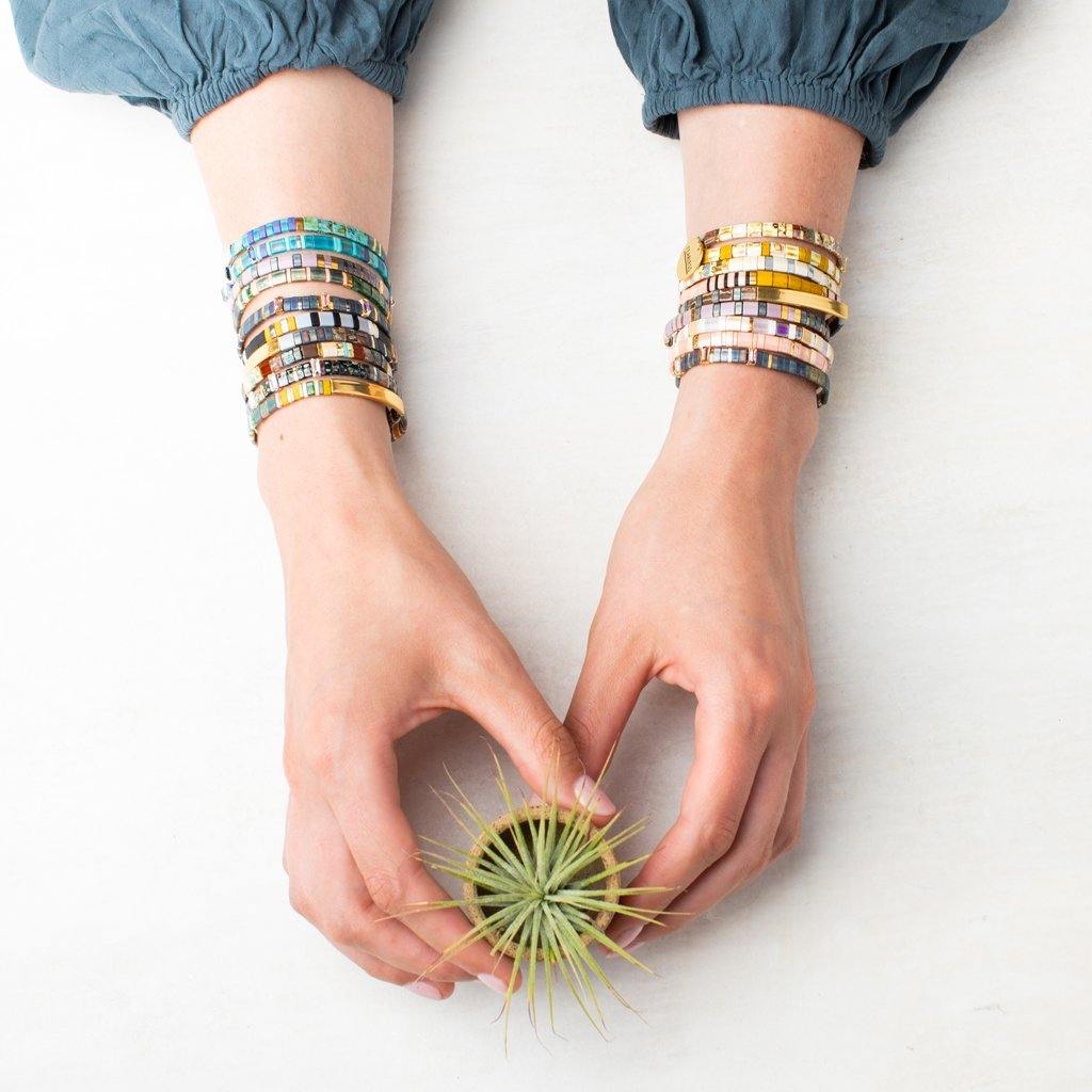 Scout Curated Wears Good Karma Miyuki Bracelet Good as Gold Forest Blush &amp; Gold