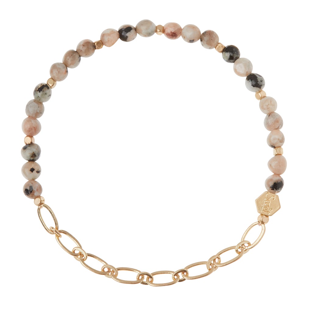 Great Lakes Boutique Scout Curated Wears Mini Stone Chain Stacking Bracelet Rhodonite &amp; Gold