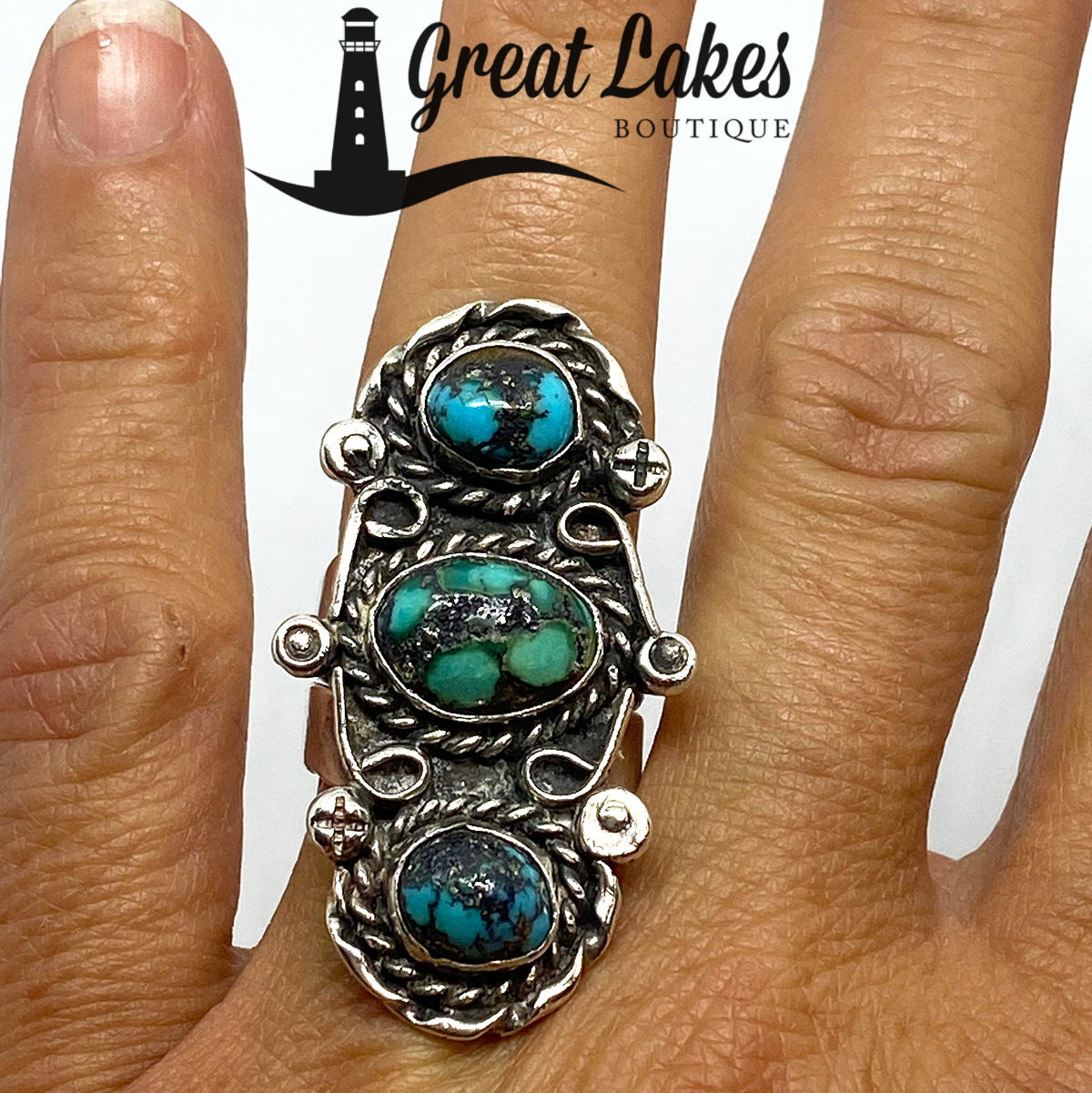 Great Lakes Boutique Silver &amp; Turquoise Statement Ring