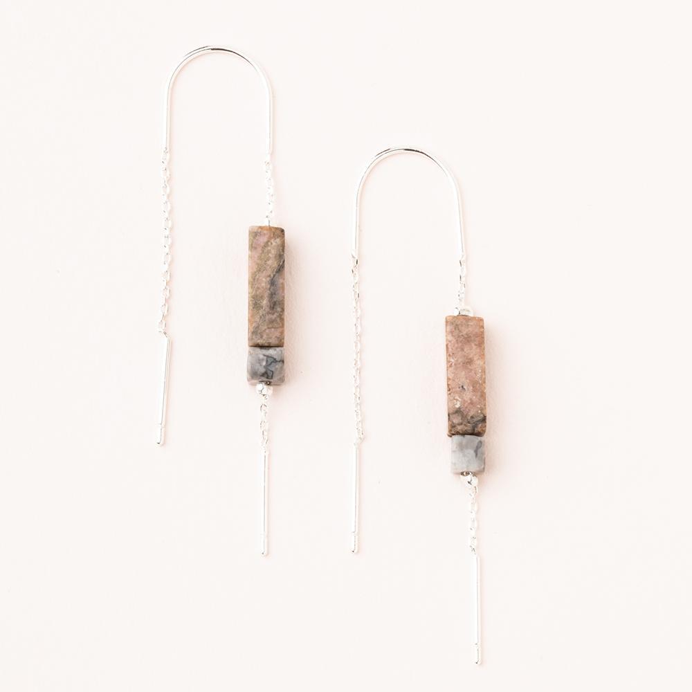 Scout Curated Wears Scout Rectangle Stone Earring Rhodonite / Black/Silver (1764405248043)
